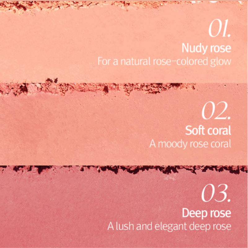 Artclass By Rodin Blusher De Rosee 3 swatches 1. Nudy Rose 2. Soft Coral 3. Deep Rose 